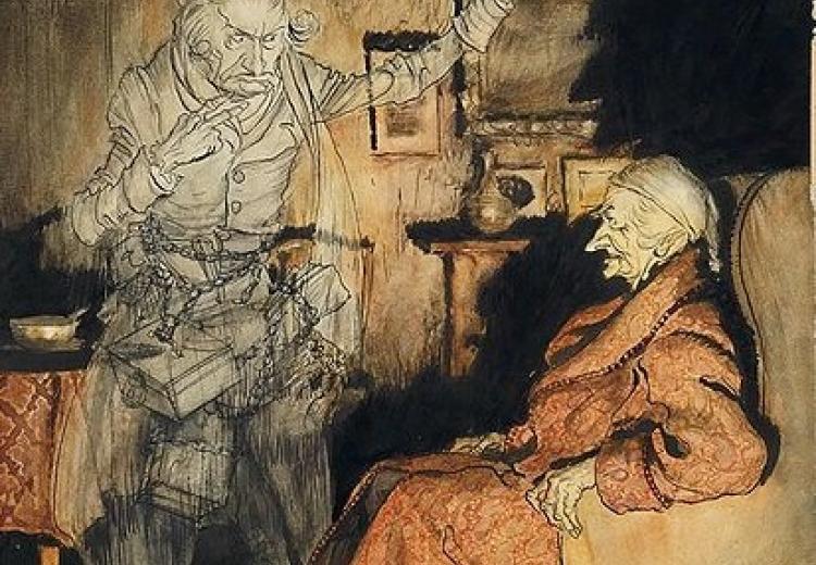 Scrooge and the Ghost of Marley by Arthur Rackham (1915).